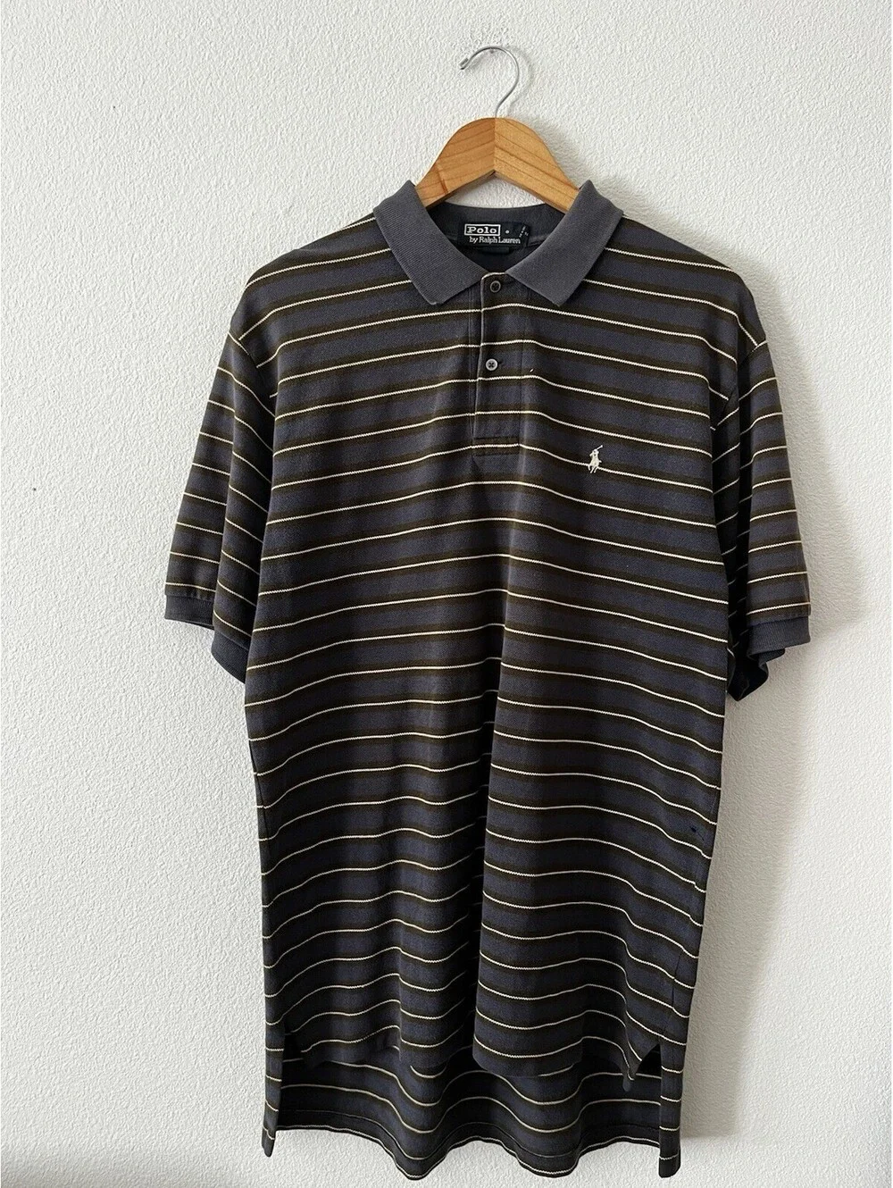Vintage Polo Ralph Lauren Striped Polo Shirt Large Grey